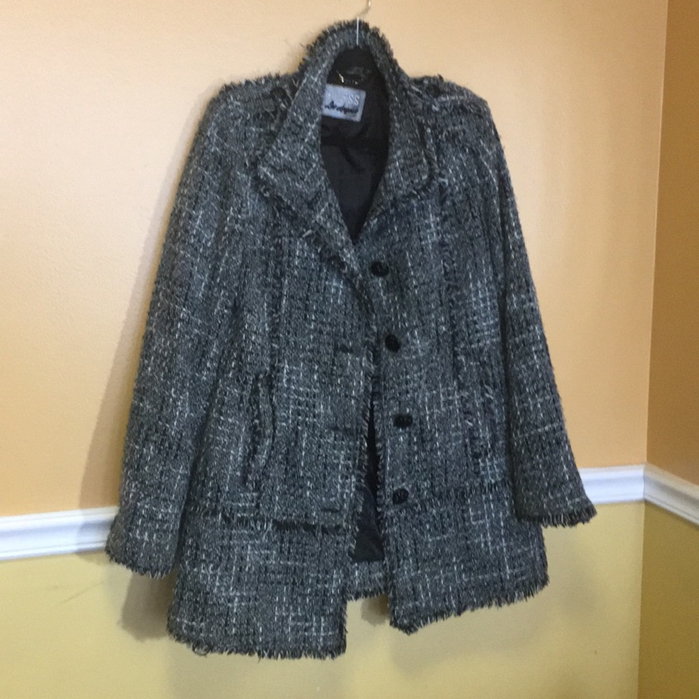 Guess Black/White tweed single breastedcar coat